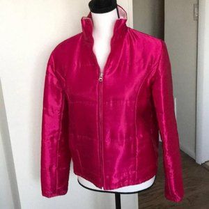 Allen Allen hot pink quilted lightweight coat, silky fuchsia short puffer jacket